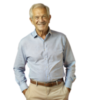 Man Wearing Blue Shirt and Tan Pants png