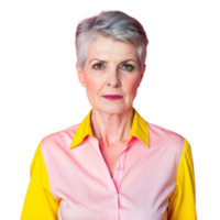 Serious Mature Woman Wearing Colorful Shirt Against Transparent Background png