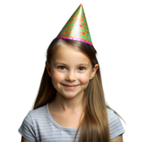 Young Girl Wearing a Green and Pink Party Hat Smiling png