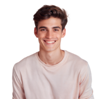lächelnd jung Mann posieren drinnen gegen transparent Hintergrund png