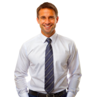 Smiling Businessman Wearing White Shirt and Blue Tie png