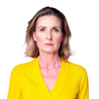 Middle-Aged Woman in Yellow Sweater Posing Against Transparent Background png