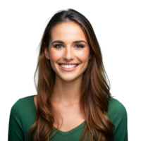 mujer sonriente en un verde camisa con transparente antecedentes png