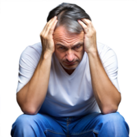 Man Sitting on Ground With Hands on Head png