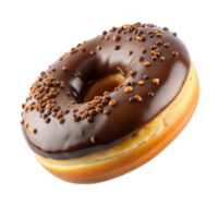 Close-Up of Chocolate-Glazed Doughnut With Nuts on Transparent Background png