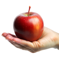 Hand Holding Fresh Red Apple Against Transparent Background png