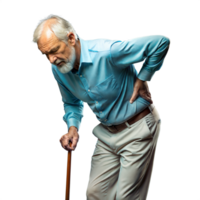 Elderly Man With Cane Suffering Back Pain Indoors During Daytime png