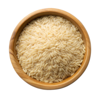 Uncooked Brown Rice in Wooden Bowl From Above png