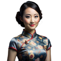 Elegant Woman in Traditional Chinese Dress Against Transparent Background png