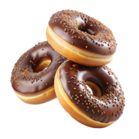 três com cobertura de chocolate rosquinhas com granulados em transparente fundo png