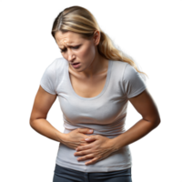 Woman Holding Stomach in Pain With Blank Background png