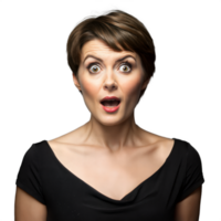 Surprised Woman With Short Hair Wearing Black Top on Transparent Background png