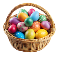 Colorful Easter Eggs in Wicker Basket png