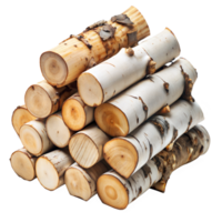 Stacked Birch Logs Isolated on Transparent Background png