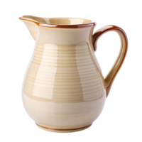 Cream Colored Ceramic Pitcher With Brown Handle on Transparent Background png
