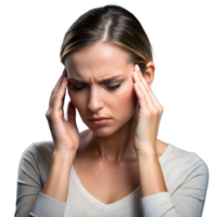 ung kvinna upplever svår huvudvärk png