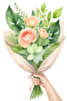 acuarela floral mano ramo, Boda flores regalo png