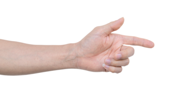 Closeup of male hand pointing, Isolated on transparent background. File png