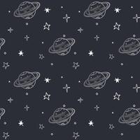 Monochrome seamless pattern with stars and planet. Space background. Space elements. vector