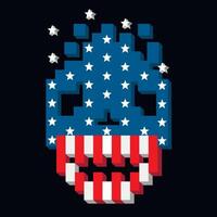 pixel skull with american flag vector
