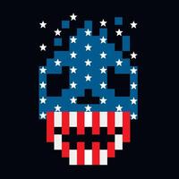 pixel skull with american flag vector