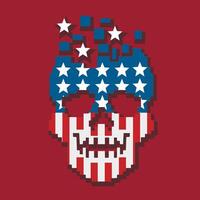 pixel skull with american flag vector