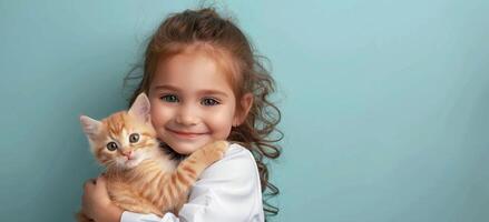 Little Girl Holding Cat in Her Arms photo