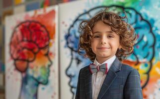 joven chico en traje y arco Corbata foto