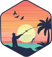 Beach fishing in evening clipart for t shirt vector