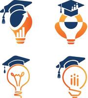 Bulb with graduation hat logo design icon set vector