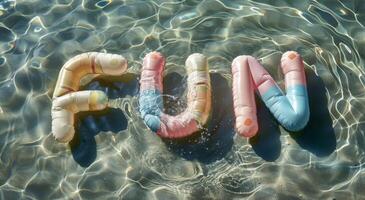 Group of Inflatable Toys Floating on Water photo