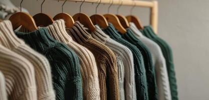 Rack of Sweaters on Clothes Rack photo