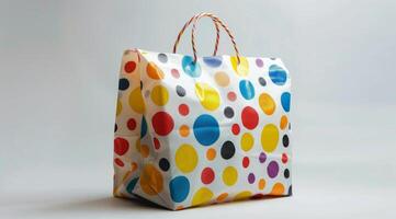 Polka Dot Shopping Bag on White Background photo