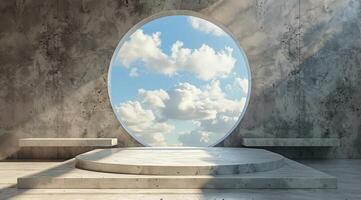 Round Window Showing Sky View photo