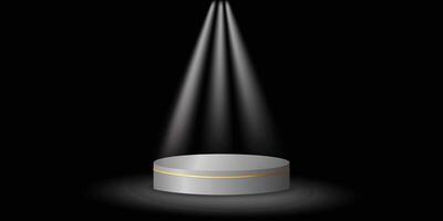 White spotlights podium display with background the same color as the podium. Modern studio, wall scene fashion, stage podium scene with for Award Ceremony. 3D rendering. vector