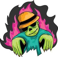 zombie illustration with fire background vector