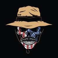 Skull wearing bucket hat and USA flag effect in face vector