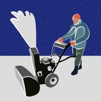 Illustration of a man removing snow with a snowplow. vector