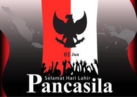 silueta de el Garuda símbolo indonesio estado y país héroe patriótico rojo blanco bandera y negro cortinas indonesio mapa antecedentes vector