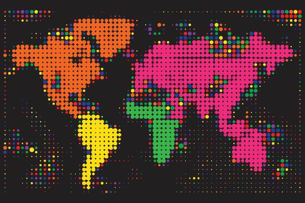 Colorful halftone dotted world map