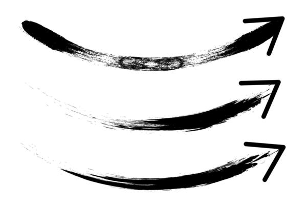 Hand drawn curved arc arrow shape grunge brushes illustration. Grunge arrow.