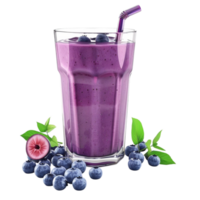 Blueberry smoothie with fresh blueberries and a straw on a transparent background png
