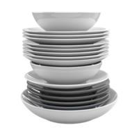 A stack of white plates and bowls on a transparent background png