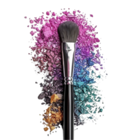 Makeup brush and colored powder on transparent background png