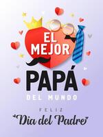 contento del padre día Español saludos. fondo de pantalla bandera con 3d papel corazón. fiesta decoración vector