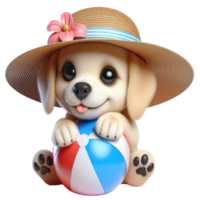 wearing dog wearing a hat and holding a beach ball png