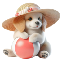 vestindo cachorro vestindo uma chapéu e segurando uma de praia bola png