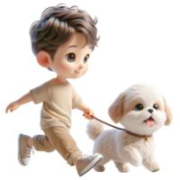 aigenerated boy walking with dog png