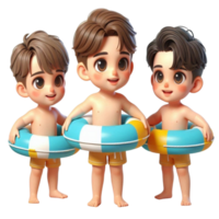 aigenerated boys in swimsuits holding life preservers png