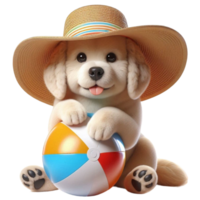 vestindo cachorro vestindo uma chapéu e segurando uma de praia bola png